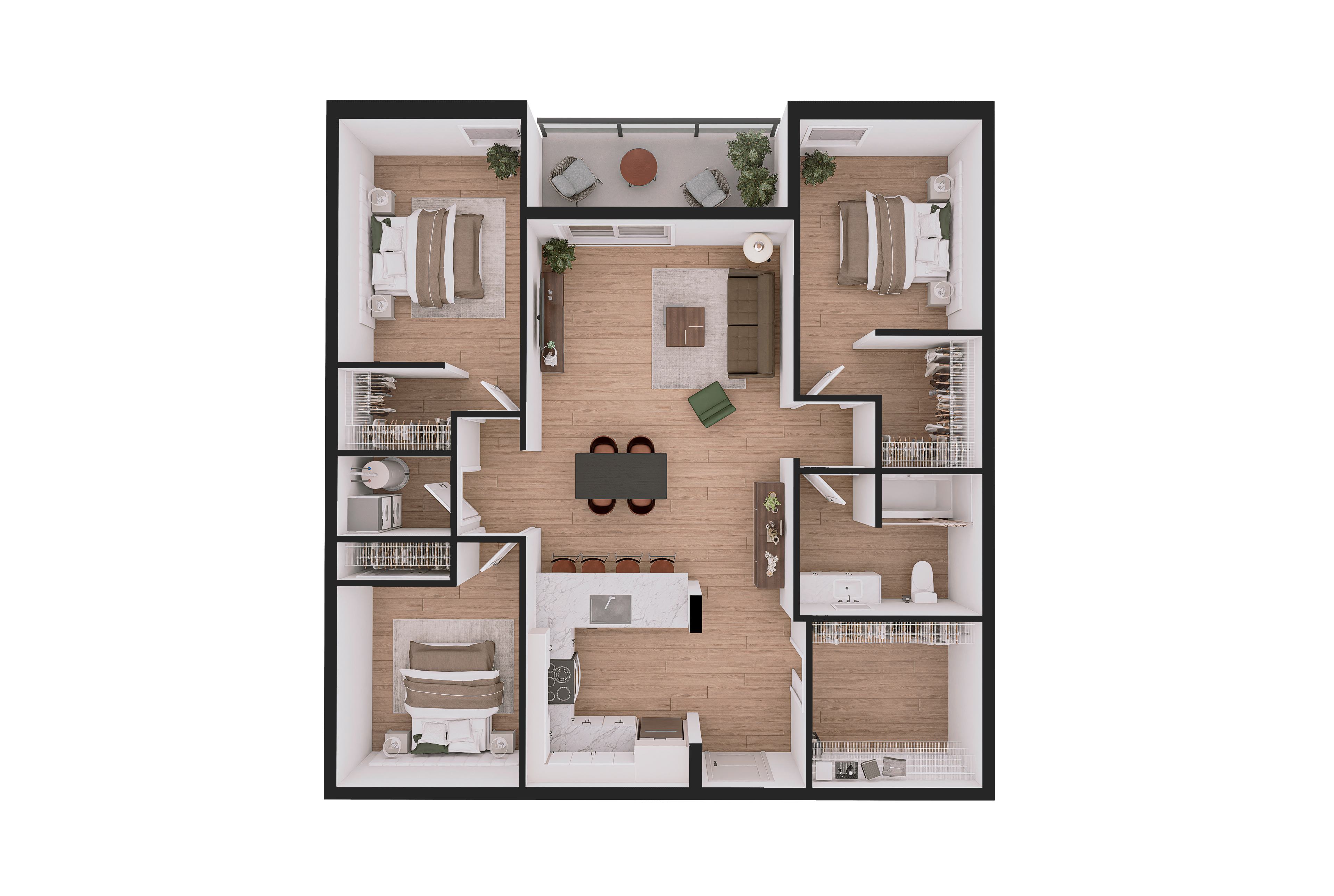 Floor plan for 3 beds, 1 bath, 1095 sqft